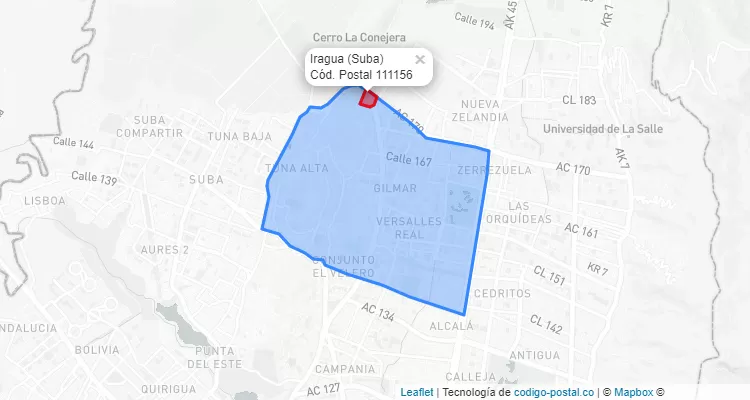 Código Postal Barrio Iragua en Suba, Bogotá