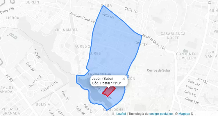 Código Postal Barrio Japón en Suba, Bogotá