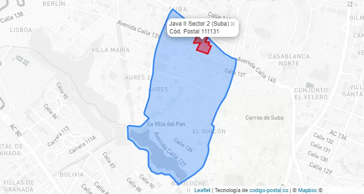 CEP Bairro Java II Sector 2 em Suba, Bogotá
