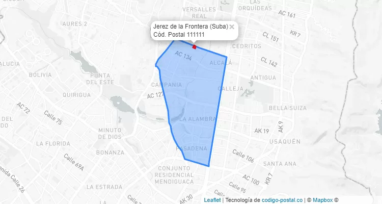 Código Postal Barrio Jerez de la Frontera en Suba, Bogotá