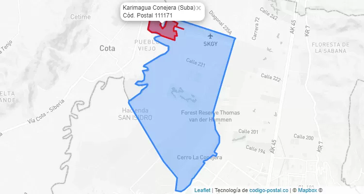 ZIP Code Locality Karimagua Conejera in Suba, Bogotá