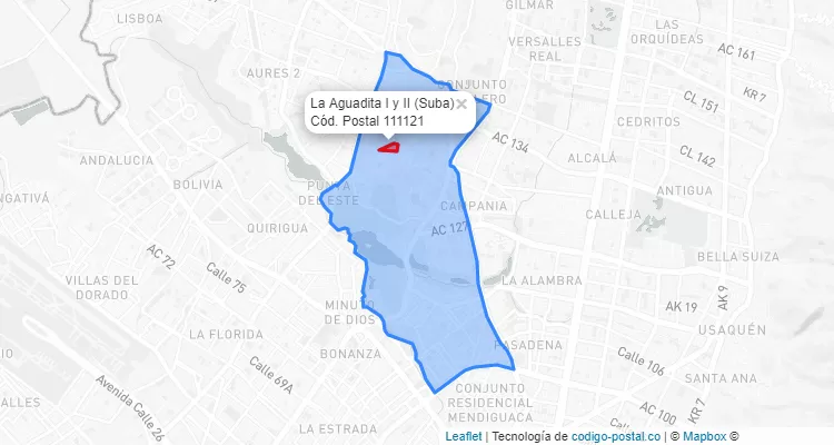 Código Postal Barrio La Aguadita I y II en Suba, Bogotá