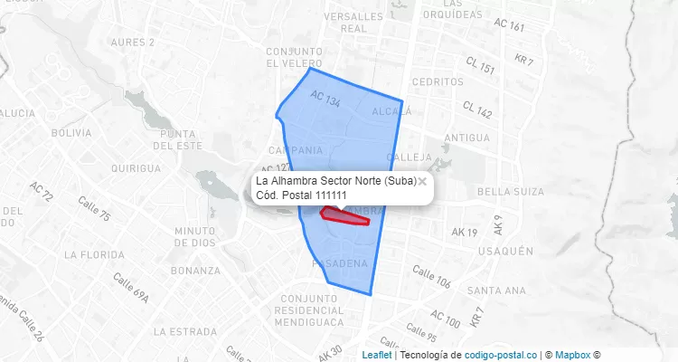 ZIP Code Locality La Alhambra Sector Norte in Suba, Bogotá