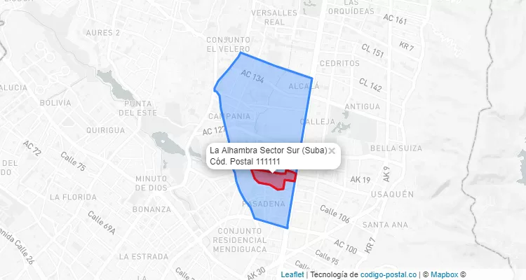 CEP Bairro La Alhambra Sector Sur em Suba, Bogotá