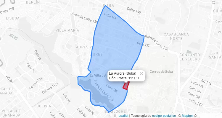 Código Postal Barrio La Aurora en Suba, Bogotá