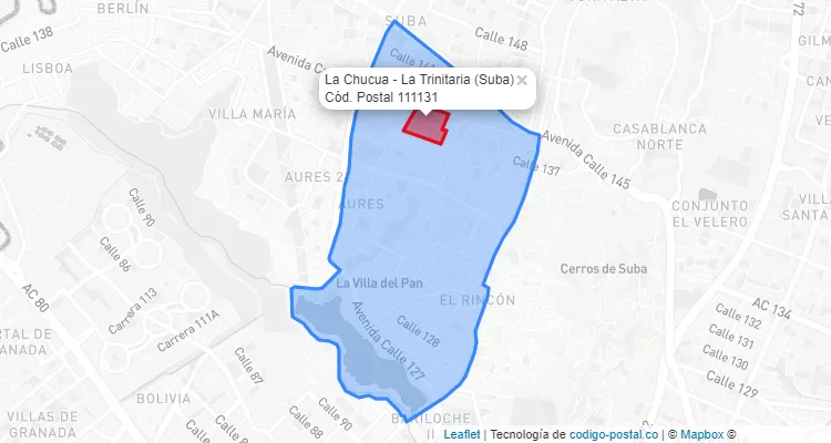 Código Postal Barrio La Chucua - La Trinitaria en Suba, Bogotá