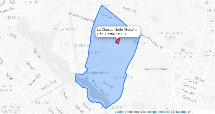 Código Postal Barrio La Chucua Norte en Suba, Bogotá