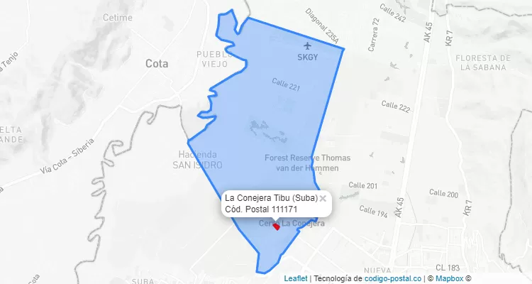 ZIP Code Locality La Conejera Tibu in Suba, Bogotá