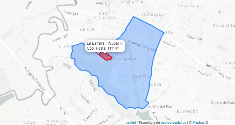 Código Postal Barrio La Estrella I en Suba, Bogotá
