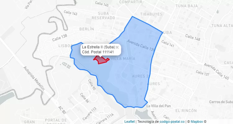 Código Postal Barrio La Estrella II en Suba, Bogotá