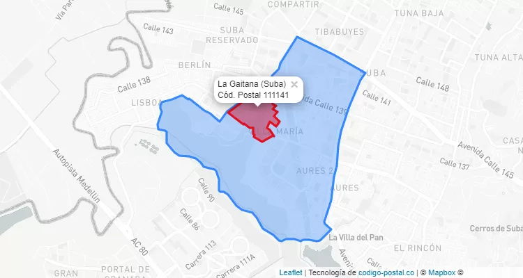 ZIP Code Locality La Gaitana in Suba, Bogotá
