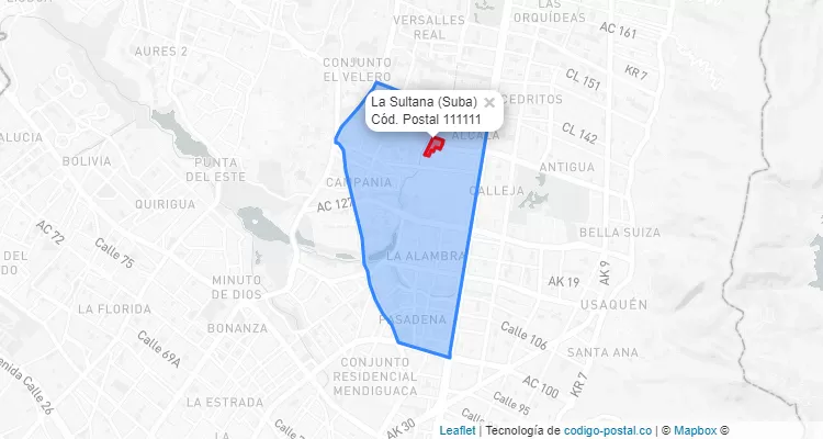 ZIP Code Locality La Sultana in Suba, Bogotá