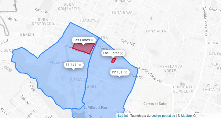 ZIP Code Locality Las Flores in Suba, Bogotá