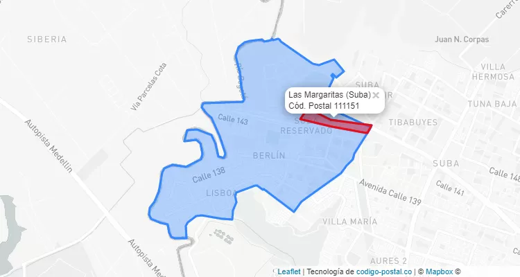 ZIP Code Locality Las Margaritas in Suba, Bogotá