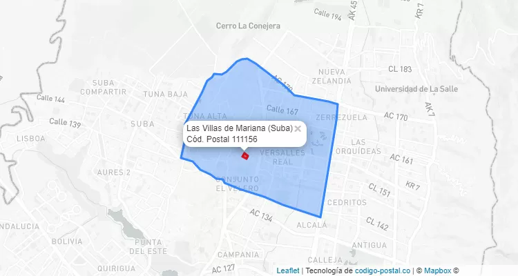 ZIP Code Locality Las Villas de Mariana in Suba, Bogotá