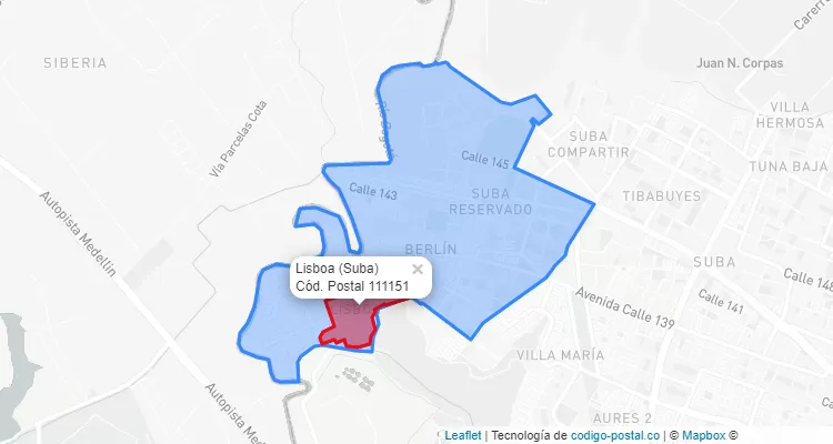 ZIP Code Locality Lisboa in Suba, Bogotá