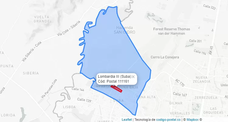 ZIP Code Locality Lombardia III in Suba, Bogotá