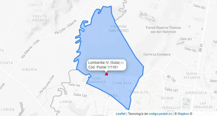 ZIP Code Locality Lombardia IV in Suba, Bogotá