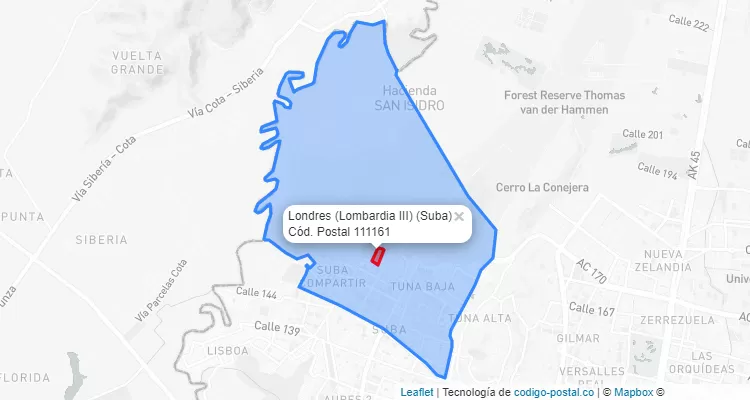 Código Postal Barrio Londres (Lombardia III) en Suba, Bogotá