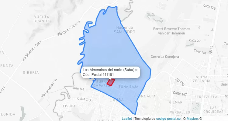 CEP Bairro Los Almendros del norte em Suba, Bogotá