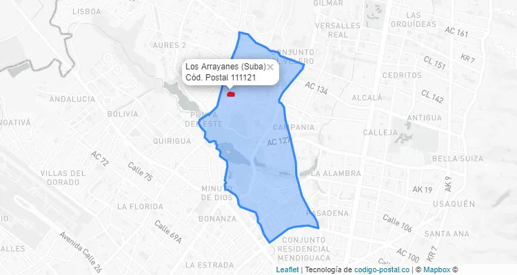 Código Postal Barrio Los Arrayanes en Suba, Bogotá