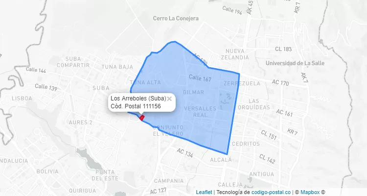 ZIP Code Locality Los Arreboles in Suba, Bogotá