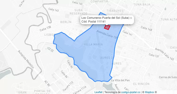 Código Postal Barrio Los Comuneros Puerta del Sol en Suba, Bogotá