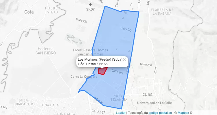 ZIP Code Locality Los Mortiños (Predio) in Suba, Bogotá
