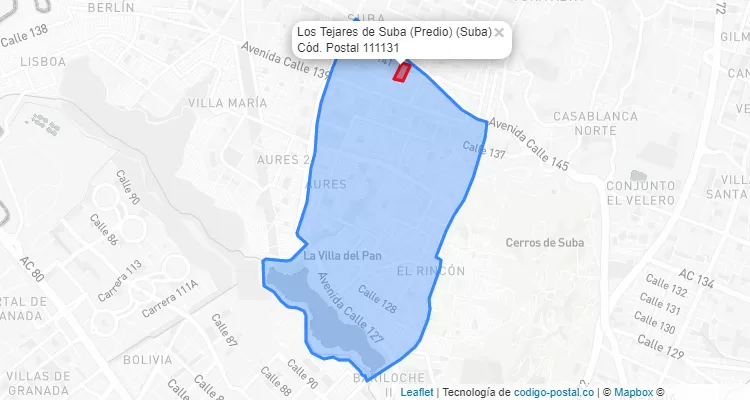 ZIP Code Locality Los Tejares de Suba (Predio) in Suba, Bogotá