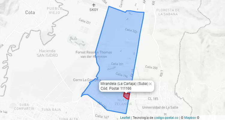 Código Postal Barrio Mirandela (La Cartaja) en Suba, Bogotá