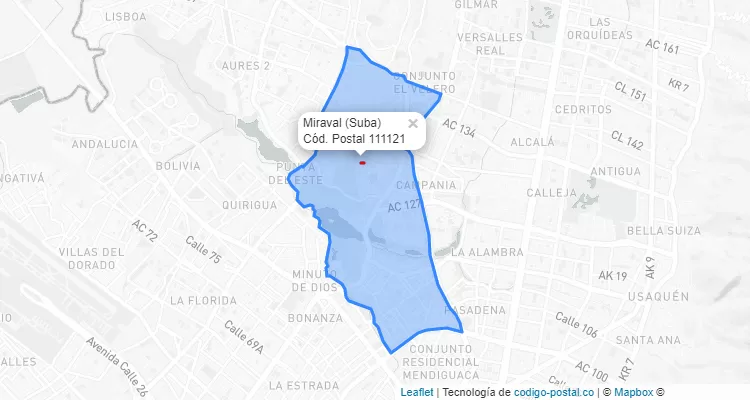 Código Postal Barrio Miraval en Suba, Bogotá
