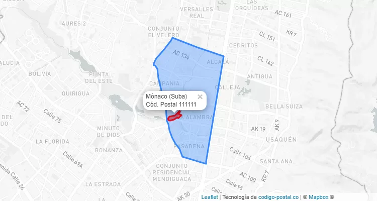 Código Postal Barrio Mónaco en Suba, Bogotá