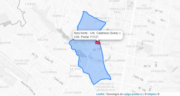 Código Postal Barrio Niza Norte - Urb. Calatrava en Suba, Bogotá