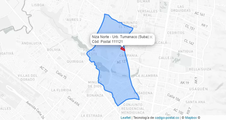 Código Postal Barrio Niza Norte - Urb. Tumanaco en Suba, Bogotá