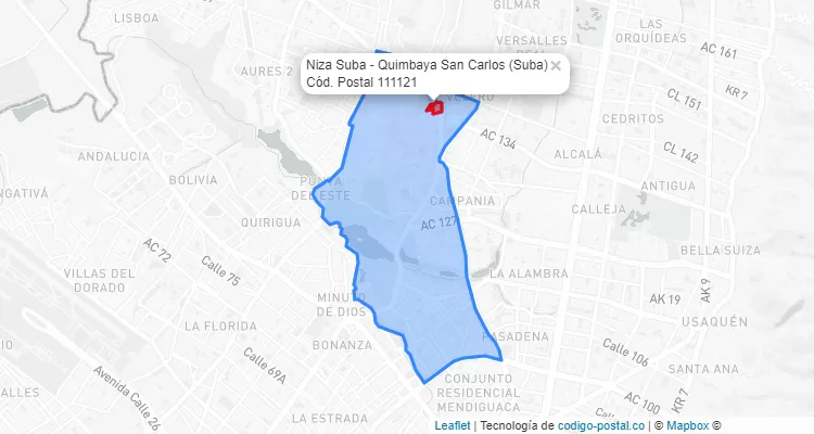 Código Postal Barrio Niza Suba - Quimbaya San Carlos en Suba, Bogotá