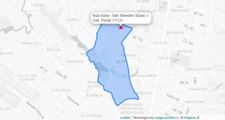 Código Postal Barrio Niza Suba - San Silvestre en Suba, Bogotá