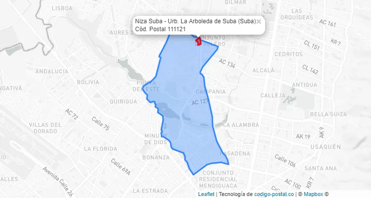 Código Postal Barrio Niza Suba - Urb. La Arboleda de Suba en Suba, Bogotá