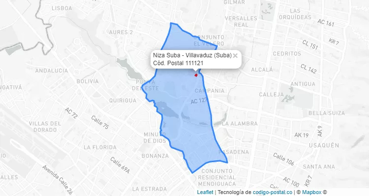Código Postal Barrio Niza Suba - Villavaduz en Suba, Bogotá