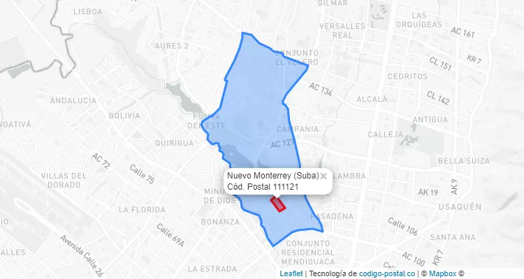 ZIP Code Locality Nuevo Monterrey in Suba, Bogotá