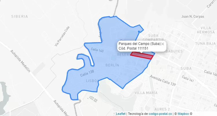 CEP Bairro Parques del Campo em Suba, Bogotá