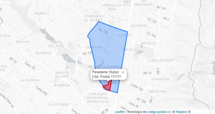 Código Postal Barrio Pasadena en Suba, Bogotá
