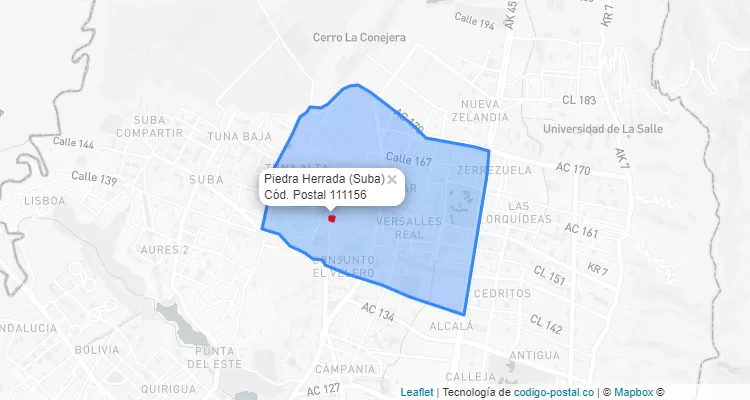 Código Postal Barrio Piedra Herrada en Suba, Bogotá