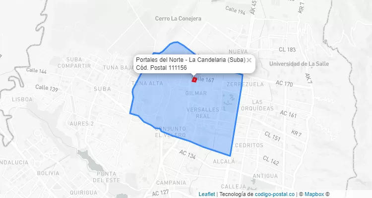 Código Postal Barrio Portales del Norte - La Candelaria en Suba, Bogotá