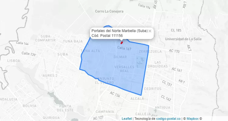 Código Postal Barrio Portales del Norte Marbella en Suba, Bogotá