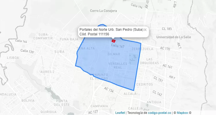 Código Postal Barrio Portales del Norte Urb. San Pedro en Suba, Bogotá