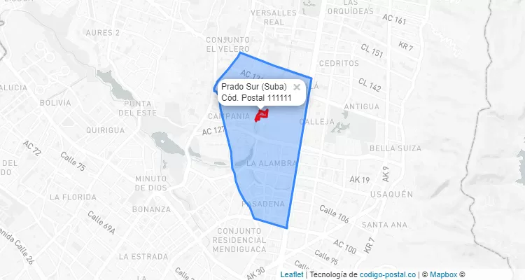 ZIP Code Locality Prado Sur in Suba, Bogotá