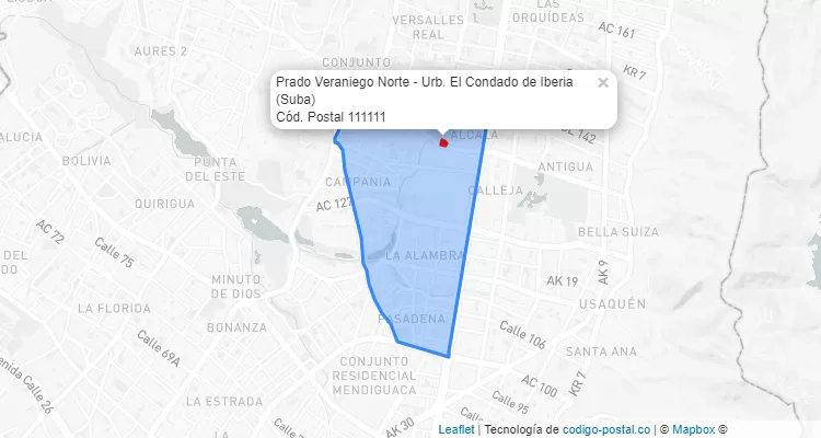 Código Postal Barrio Prado Veraniego Norte - Urb. El Condado de Iberia en Suba, Bogotá