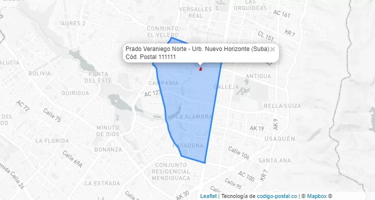 Código Postal Barrio Prado Veraniego Norte - Urb. Nuevo Horizonte en Suba, Bogotá