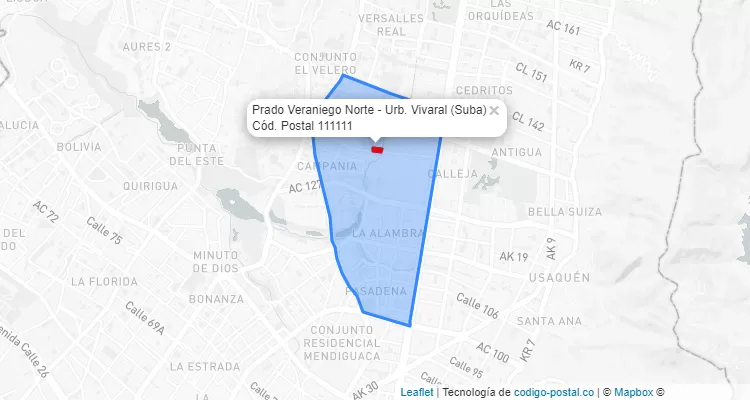 Código Postal Barrio Prado Veraniego Norte - Urb. Vivaral en Suba, Bogotá