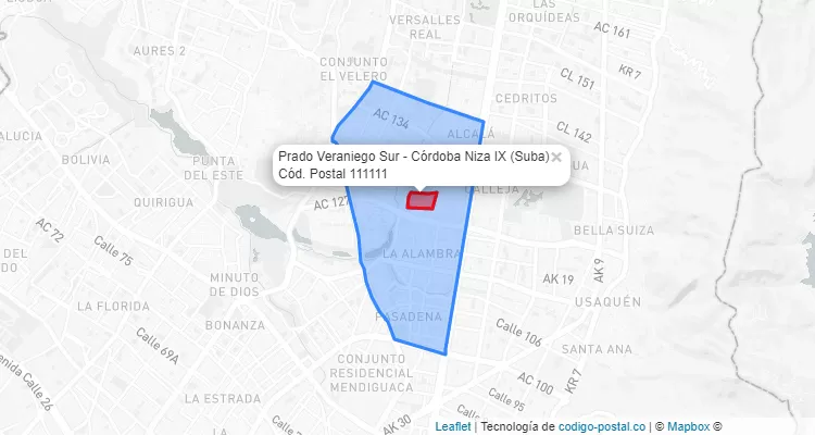 Código Postal Barrio Prado Veraniego Sur - Córdoba Niza IX en Suba, Bogotá